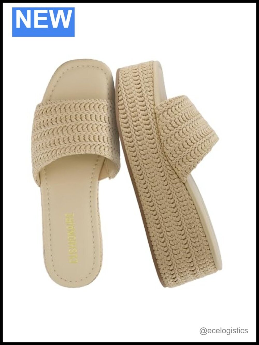 Knit Raffia Platform Sandals Slip On Espadrille Memory Foam Wide Strap
